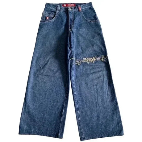 JNCO Jeans Men Y2K Harajuku Hip Hop 7 Graphic Embroidery Baggy Denim Pants Streetwear Casual High Waist Wide Leg Trousers New