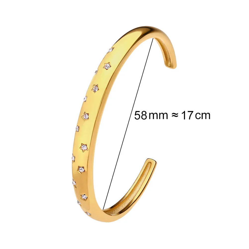 Waterproof Luxury Colorful Cubic Zirconia Bangles Stainless Steel Open Bracelet Bangle 18k Plated Fashion Jewelry Women