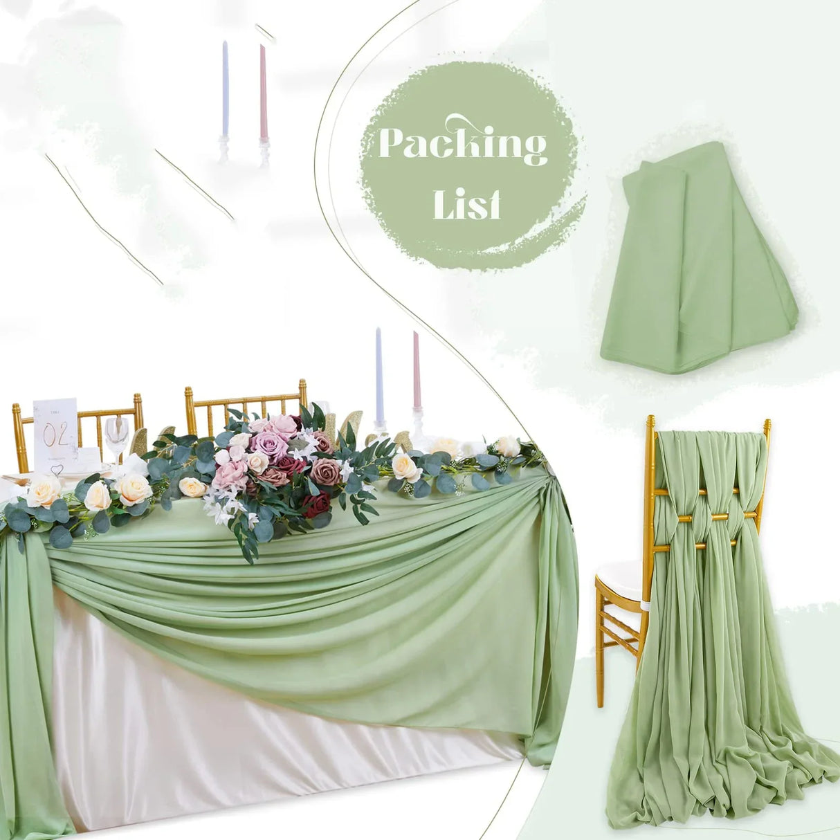 8pcs Wedding Chair Decors Chiffon Chair Sashes Wedding Party Banquet Event Baby Shower Valentine's Day Wedding Decor,30X180CM