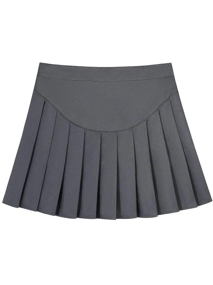 GIBSIE Plus Size Women High Waist Pleated Skirt Kawaii Casual School Korean A-Line Skirt Gray Black Mini Skirts for Girls