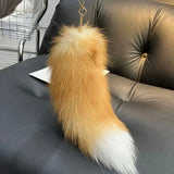 Real Fox Fur Tail Keychain Wolf Tail Fur Tassel Bag Charm Tag Black and Brown Pom Pom Charm Keyring Holder Strap Chain Gifts