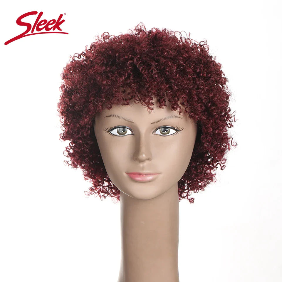 Sleek Natural Brazilian Afro Kinky Curly Human Hair Wigs F1B/33 Red 99J Short Machine Made Remy Human Hair Wigs For Black Women