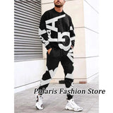 Autumn Black Tracksuit Set For Men 2 Piece Outfit Long Sleeve T Shirt Trousers Pants Sweatpants Jogging Suit Oversized Clothes