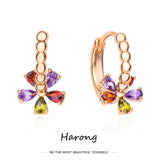 Harong Luxurious Copper Colorful Crystal Flower Hoop Earrings Women Girls Charm Aesthetic Jewelry Gift for Birthday Wedding