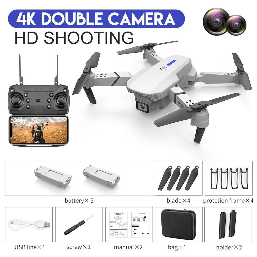 2023 New Quadcopter E88 Pro WIFI FPV Drone With Wide Angle HD 4K 1080P Camera Height Hold RC Foldable Quadcopter Dron Gift Toy