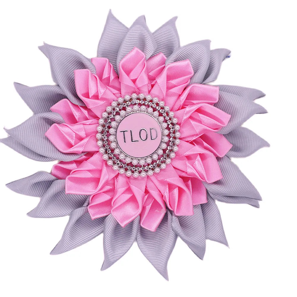 Pink Gray Satin Ribbon Sun Flower Corsage Design Group Top Ladies of Distinction TLOD Brooch For Gifts