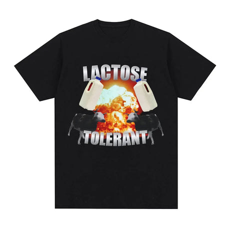 Lactose Tolerant Graphic Print T-Shirt Men's Vintage Fashion Short Sleeve T-shirts 100% Cotton Casual Cozy Oversized T Shirts