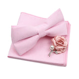 Solid Color Mens Bowtie Brooch Set 100% Cotton Pink Blue Bow Tie Flower Lapel Pin Romantic Wedding Party Suit Shirt Accessories