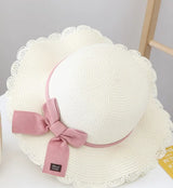 2pcs Set Summer Straw Hat With Bag For Girls Casual Bowknot Sunhat Children Protection Visor Caps Outdoor Beach Bucket Hat