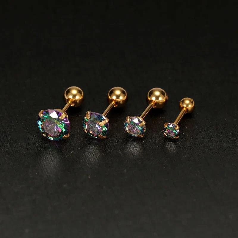 2PCS Small Ear Studs Earrings Cartilage Earrings Colorful Shiny Zircon Titanium Steel Anti-allergic 16G Fashion Jewelry Women