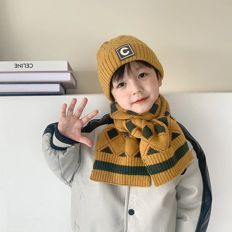 deer jonmi Korean Style New Winter Children Knitted Scarves Korean Style Thicken Warm Toddlers Kids Chic Plaid Shawl