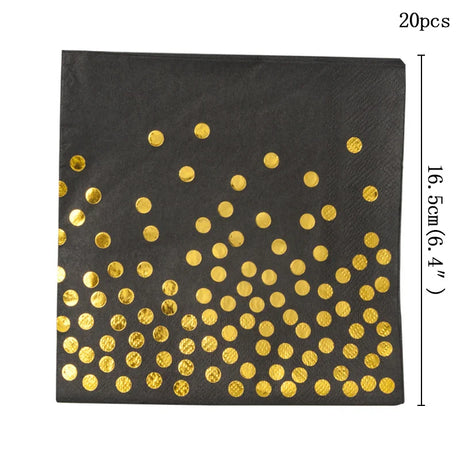 Black and Gold Party Supplies Polka Dot Plate Disposable Party Dinnerware Golden Spoon Fork Cup Tablecloth for Graduation