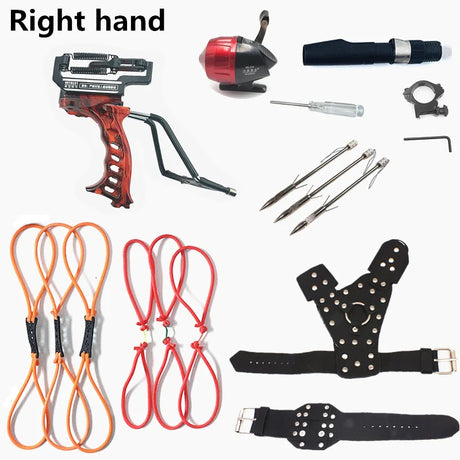 Powerful Hunting Metal Slingshot with Double Spring Design and Fishing Package, Fishing Reel Darts To Enhance Power Outdoor Toy