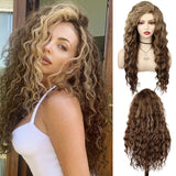 Synthetic Womens Wig Long Curly Hair Ash Blonde Wig Female Natural Wavy Dark Root Regular Wig 80s Brown Ombre Wig for Woman Girl