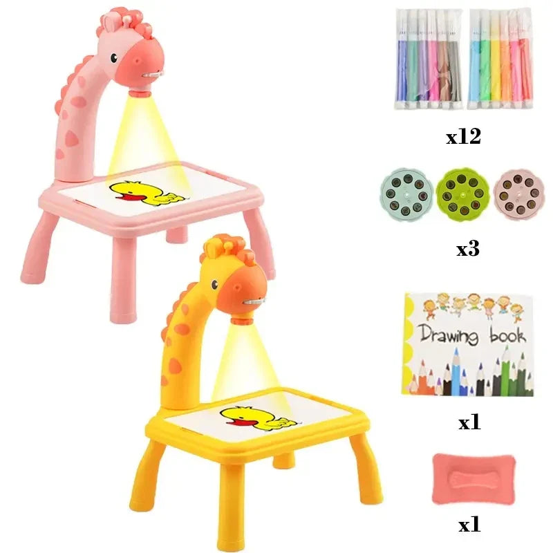 Mini Table Paintings For Children Smart Giraffe Style Projector Desk With Light Learning Painting Machine Toy Kids Projection