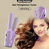 Hair Straightener Curler Comb Mini USB Plug in Anti-Scald Portable Wireless Hair Straightener Brush Comb for Home Travel Women