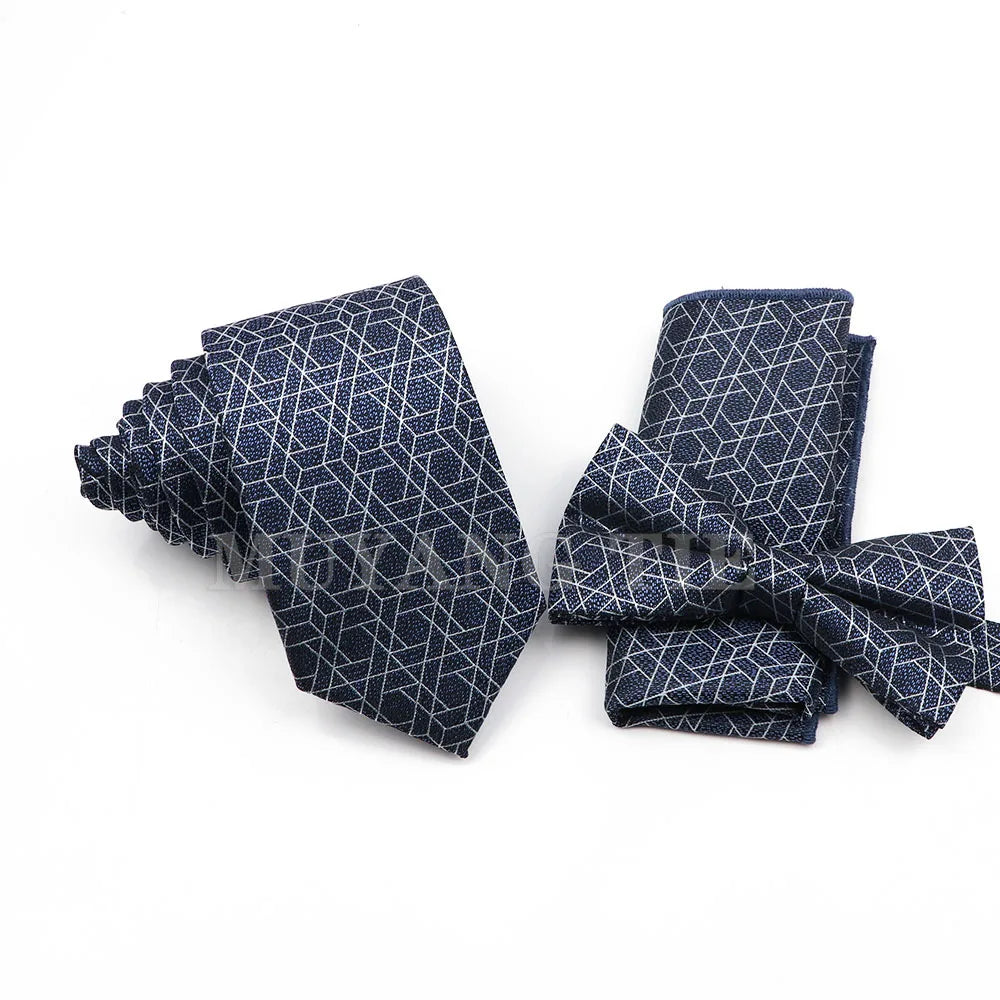 Classic Men's Tie Three-piece Set Polyester Fashion Formal Suit Tie Bowtie Handchief Three-piece Set Wedding Party Accessories