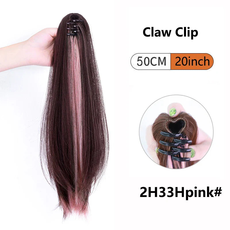 Ombre Color Straight Claw Clip On Ponytail Hair Extension Synthetic Ponytail Extension Hair For Women Pony Tail Hair Hairpiece