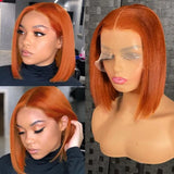 180% Density Ginger Orange Straight Bob Wig 13x4 Lace Frontal Bob Human Hair Wigs For Black Women Brazilian Remy Straight Wig