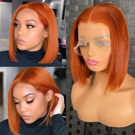 180% Density Ginger Orange Straight Bob Wig 13x4 Lace Frontal Bob Human Hair Wigs For Black Women Brazilian Remy Straight Wig