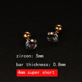 2PCS 4mm Short Ear Studs Earring Outside Upper Helix Earrings Titanium Steel CZ Crystal 3mm 4mm 5mm Mix Colors 0.8mm 20G Screw