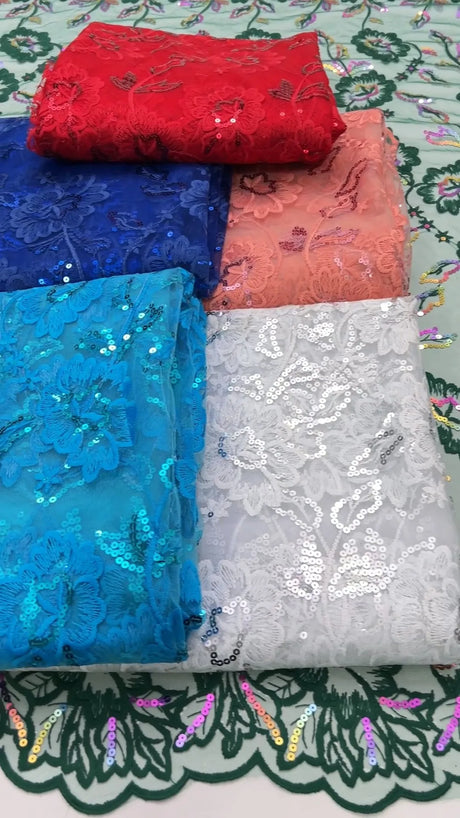 French Tulle Lace Fabric 2024 High Qulity African Nigerian Mesh Net Lace Fabric With Sequins For Wedding Party Dress Sew A3117