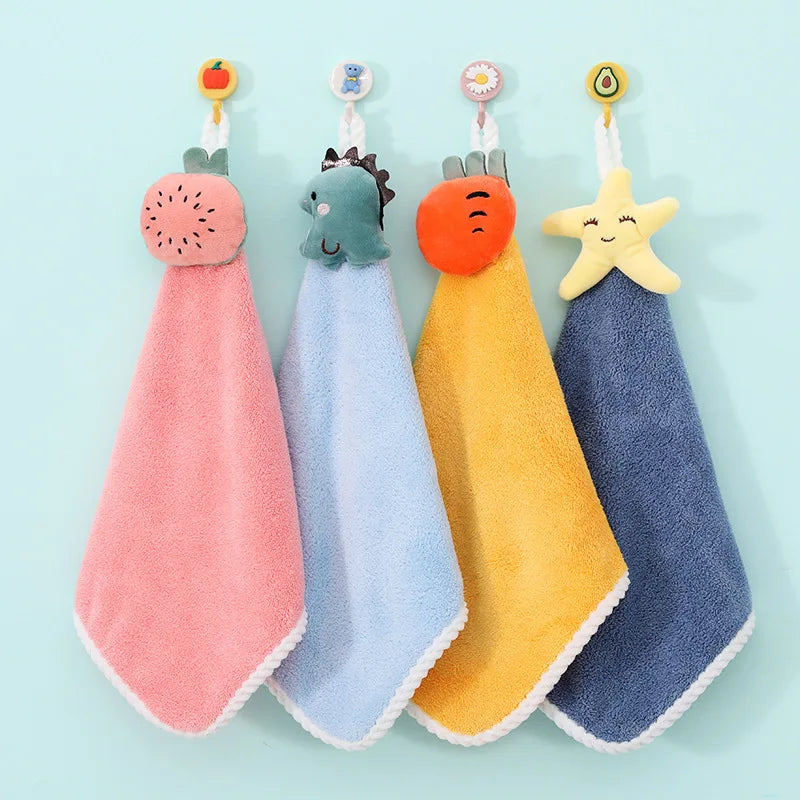 1/4pcs Cartoon Children's Hand Towel Soft Absorbent Dry Handkerchief Kitchen Bathroom Baby Kids Wipes Wash Cloths Hanging Towels