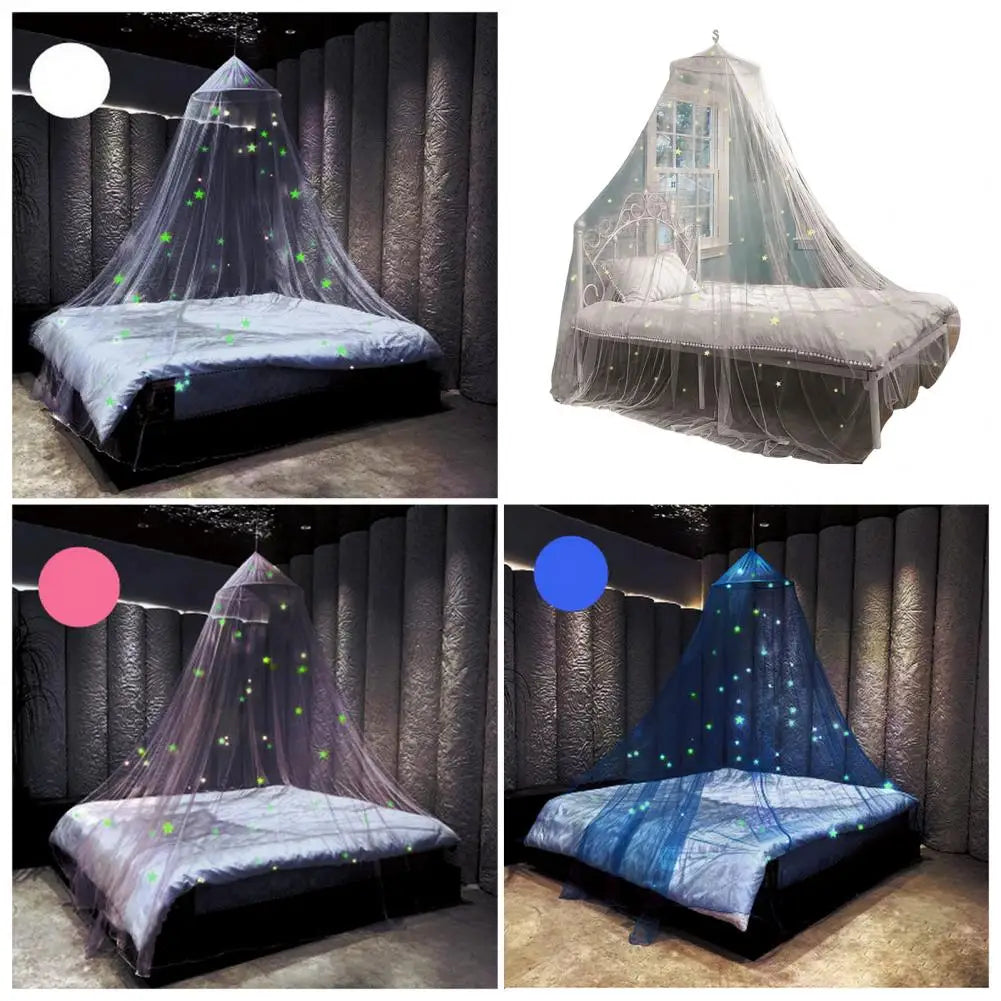 Bedcover Curtain Fluorescent Stars Design 2 Sizes Protection Kid Room Round Top Children Crib Bed Tent   Bed Canopy  Daily Use