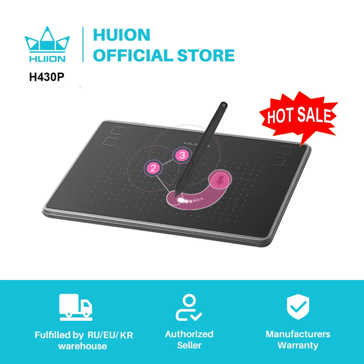 HUION H430P Digital Tablets Signature Graphics Drawing Pen Tablet OSU Game Tablet with Battery-Free Pen Not Including Glove