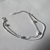 ANENJERY Silver Color Beaded Chain Bracelet for Women Double Layer Bracelet Gifts Jewelry