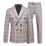 Red Striped Plaid Suit 2 Piece Men's Wedding Party Dress Set Stylish Slim Fit Jacket with Pants Gray Purple Blazer and Trousers