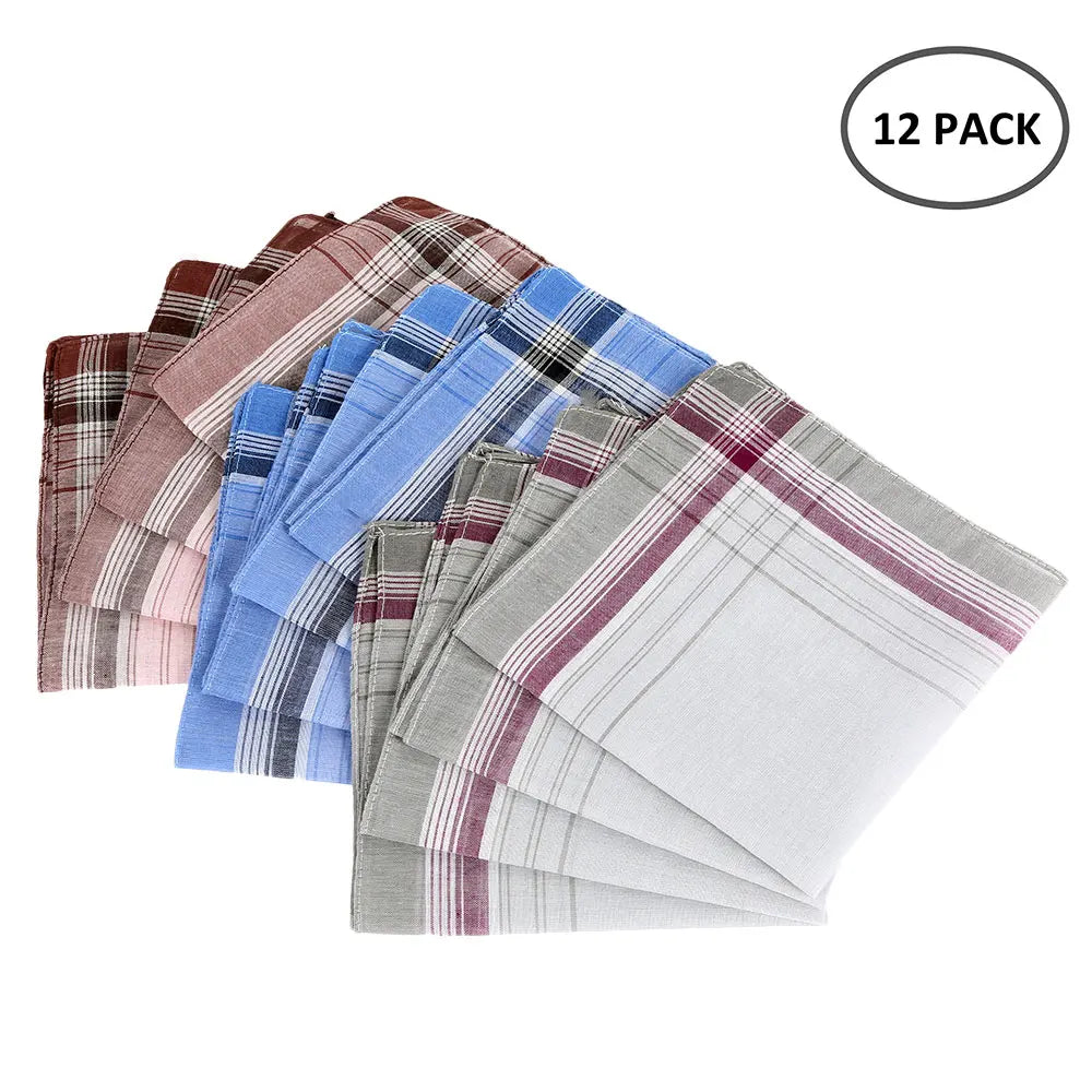 12Pcs Handkerchief Towels Multicolor Plaid Stripe Men Women Pocket for Wedding Party Business Chest Towel Handkerchiefs Scarves