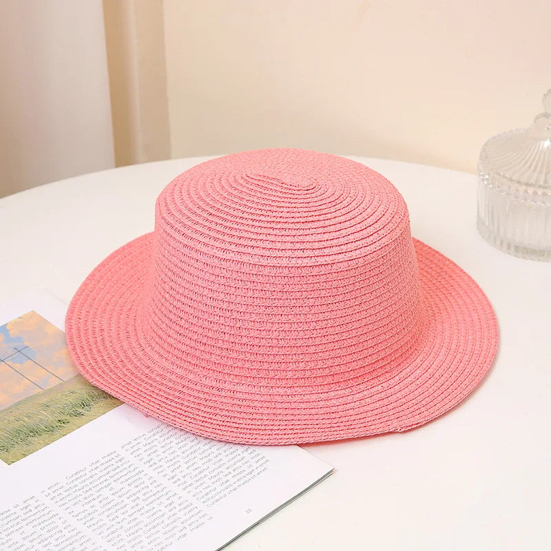 Summer Fashion Versatile Men's Women's Straw Hat Flat Top Fashion Sunscreen Foldable Fedora Beach Tourism Straw Hat Children