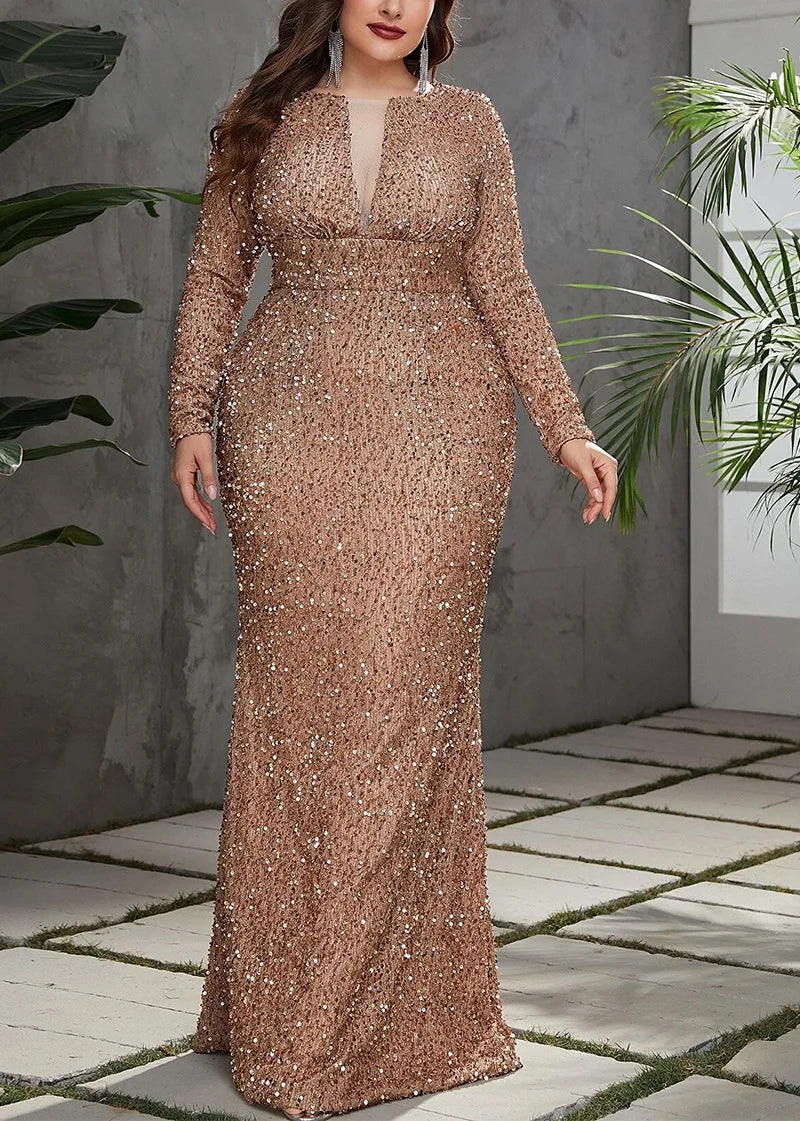 Plus Size Women Party Dresses Fashion Beaded Fishtail Evening Dress 2023 New Temperament Elegant Long-sleeved Wedding Dresses