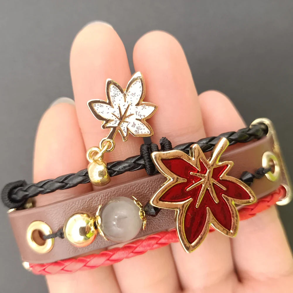 Game Genshin Impact Kaedehara Kazuha Cosplay Bracelet Unisex Leather Leaf Pendant Bracelets Jewelry Accessories Gifts