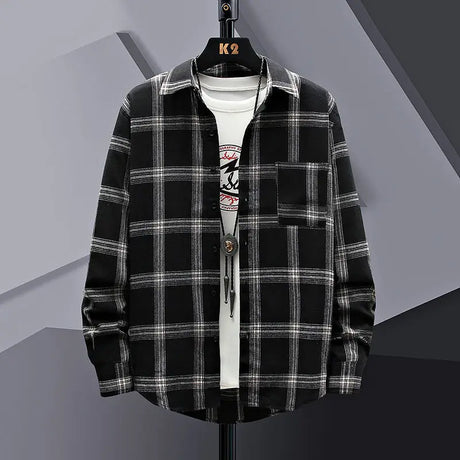 Spring Autumn Men Plaid Shirt Coats New Fashion Versatile Loose Male Clothes Korean Vintage Casual Long Sleeve Cardigans Jackets