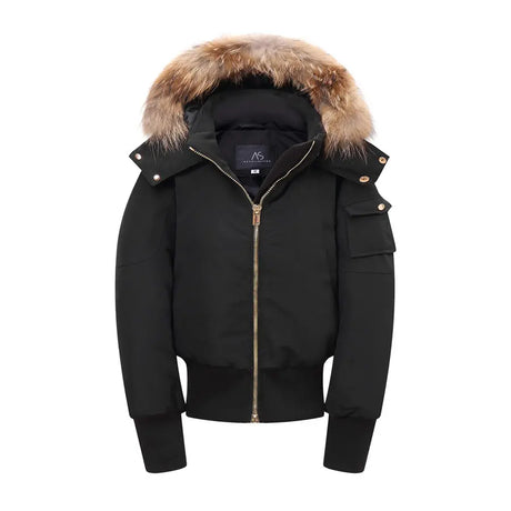 AS 2023 winter fashion woman bomber coat filled down Adult jacket with nature fur metal gold zipper