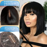 Middle Part 3X1 Hd Lace Wig Bone Straight Human Hair Wigs With Bangs Glueless Wig Human Hair Ready To Wear Short Bob Wigs