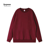 10.6oz 300gsm Cotton Pullover Sweater Men Solid Color Long Sleeve Round Neck Hoodless T-shirt Spring Autumn Coat Women