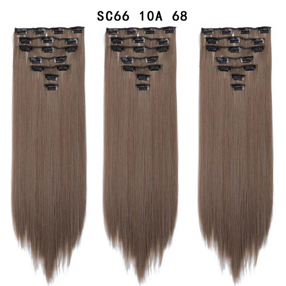 Set Hair Clip In Hair Extensions With Clips Hairpieces Synthetic Extension False/Fake Hair Blonde Eunice Hair Long Hair Pieces