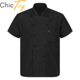 Adults Unisex Chef Shirt Women Mens Restaurant Work Shirt Uniform Stand Collar Chef Coat Canteen Hotel Cook Food Service Jacket