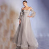 Off the Shoulder Long Blouson Sleeves Glitter Tulle Wedding Dress Strapless Sweetheart Lace Embellished Sheer Bodice Bridal Gown