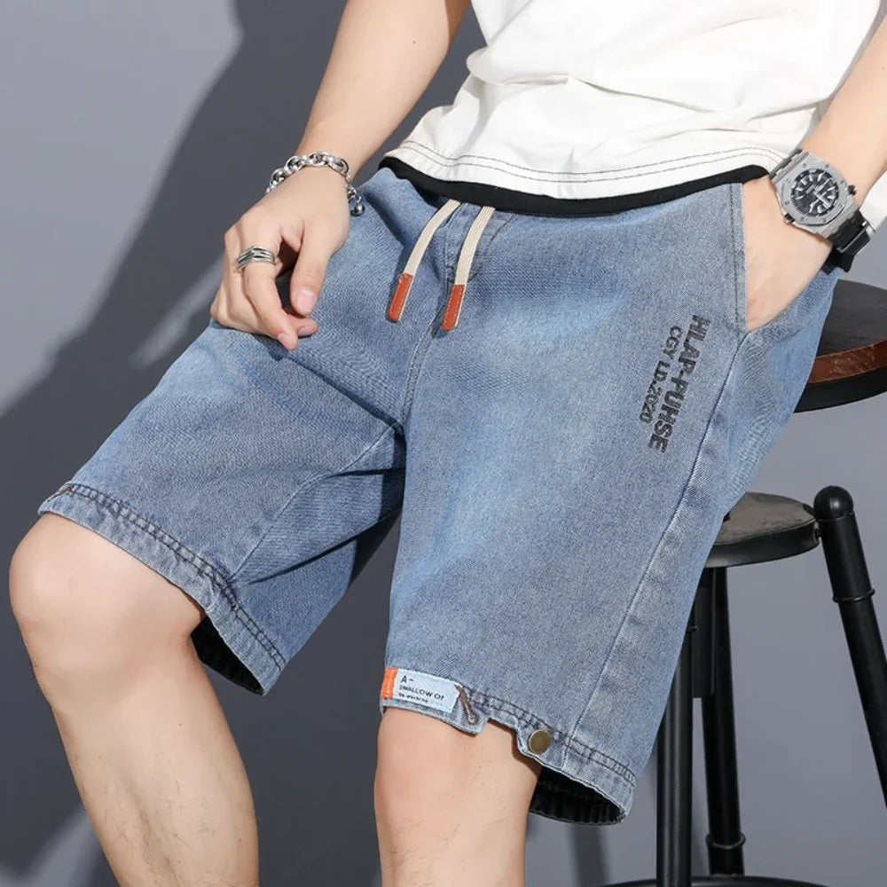 New Summer Men Denim Shorts Drawstring Loose y2k Fashion Pocket Streetwear Hip Hop Male Jeans Short Sweatpants S-5XL