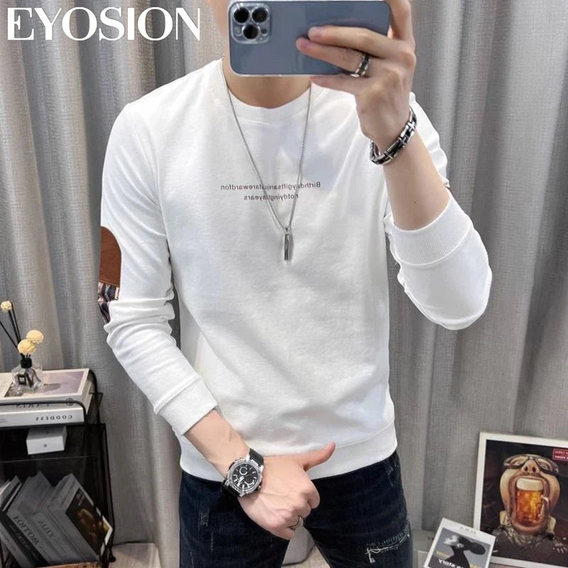 Autumn Men's Hoodies Long Sleeve Sweatshirt New Cotton High Quality Round Neck Sweater Loose Versatile Casual Black White M-5XL