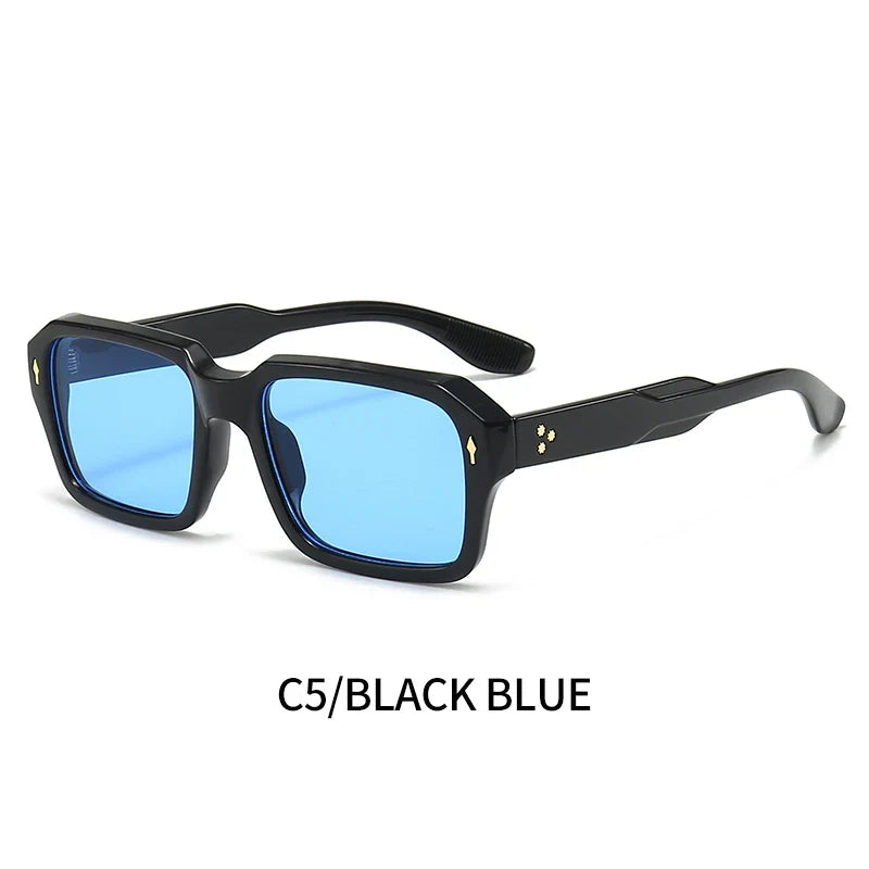 New Trendy Square Red Sunglasses Women Brand Designer Rivets Shades Eyewear Men Rectangle Sun Glasses Female UV400 Oculos De Sol