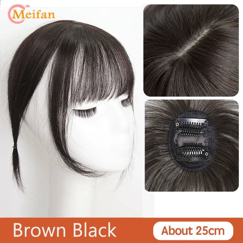 MEIFAN Synthetic False Bangs Clip-In Bangs Extension Natural Neat Fake Fringe Topper Hairpiece Invisible Clourse Hairpieces