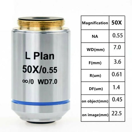 Long Working Distance Infinity Plan Objective Lens 2.5X 5X 10X 20X 50X 100X Metallurgical Microscope Accessory Parts Lens