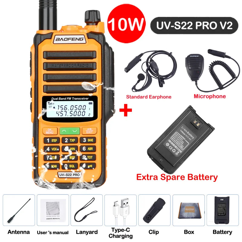 Baofeng UV S22 PRO V2 IP68 Walkie Talkie Waterproof Dual Band 136-174/400-520MHz Ham Radio Upgraded Of UV9R UV5R Pro 50KM Range