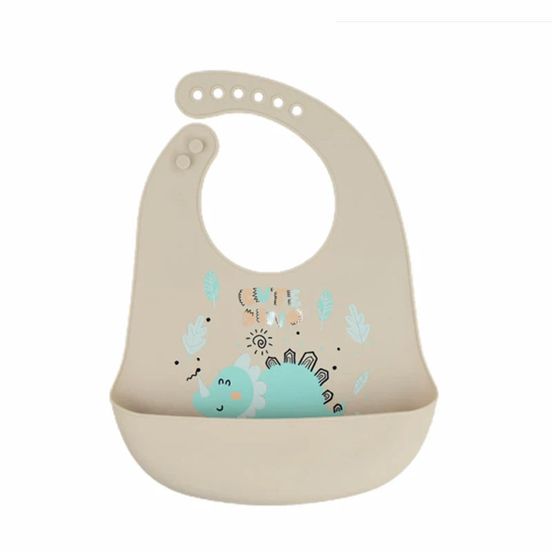 Waterproof Baby Bibs Baby Stuff Cute Cartoon Dinosaur Printed Kids Bib Girl Boy Adjustable Soft Silicone Bib Baby Feeding Stuff