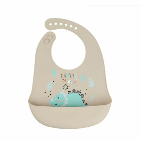 Waterproof Baby Bibs Baby Stuff Cute Cartoon Dinosaur Printed Kids Bib Girl Boy Adjustable Soft Silicone Bib Baby Feeding Stuff